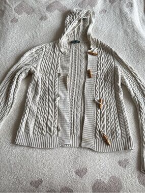 Ralph Lauren Cream Cable-Knit Hooded Cardigan with Toggle Closures